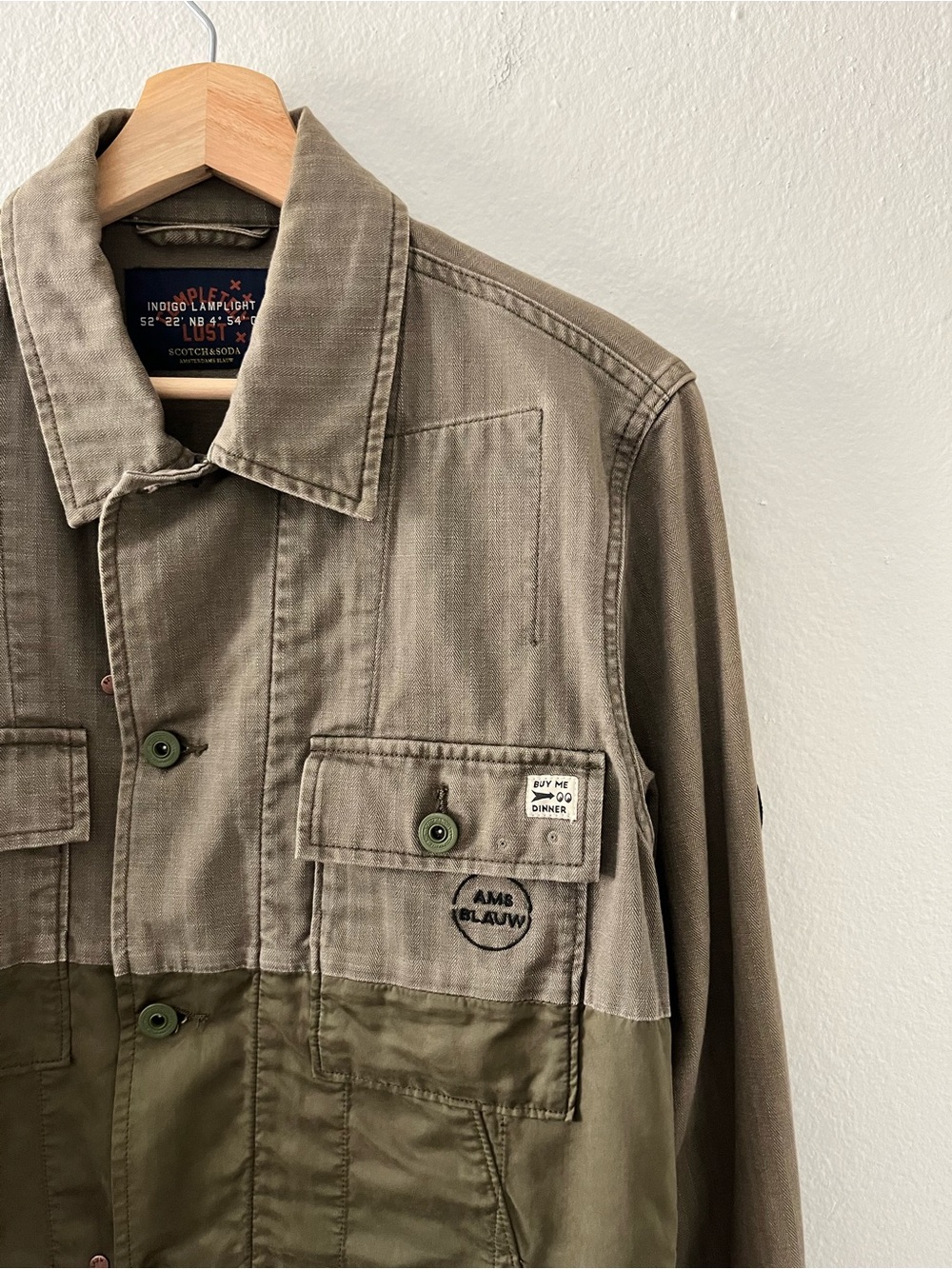 Scotch & Soda Military Shirt Jacket in Army Green with patches Men's Small - Picture 5 of 10